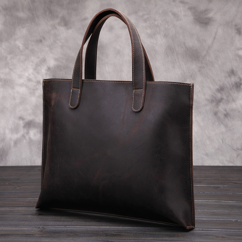 Handtasche Horizontaler Stil Herren Crazy Horse Skin Business Document Head Layer Rindsleder Briefträgertasche_voghion.com