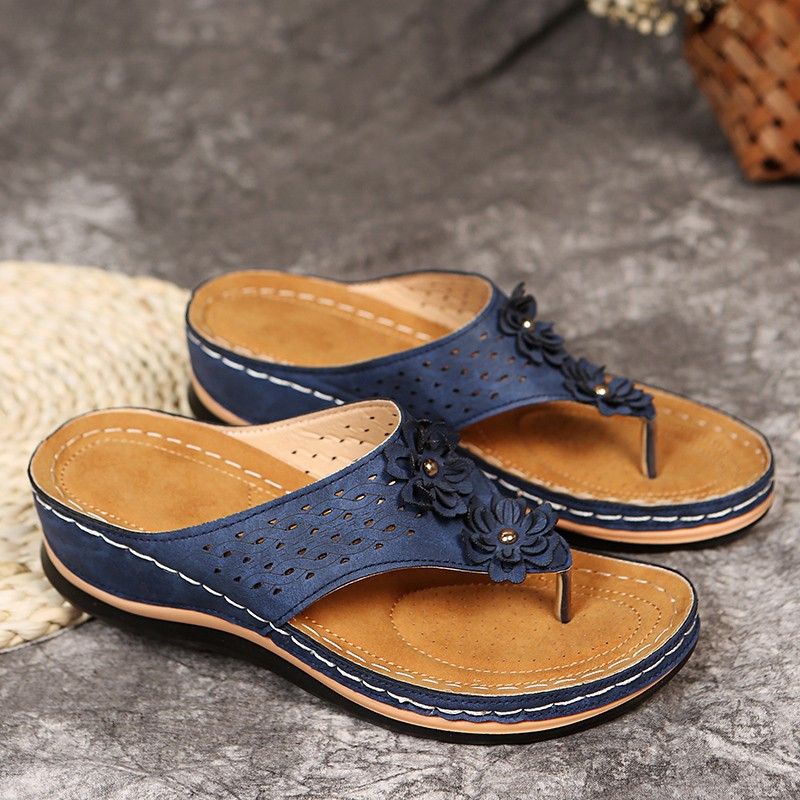 External 2024 summer flower sponge cake bottom slippers, large size casual women's rubber sandals, herringbone slippers_voghion.com