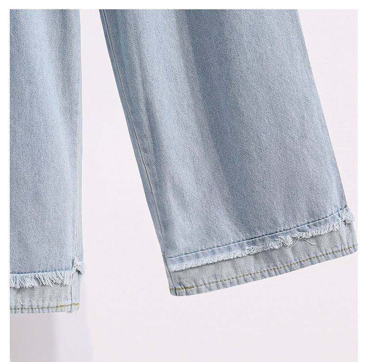 Denim Hyun Ya Style High Waisted Casual Straight Leg Pants With Loose Cuffs And Wide Legs, Large Size 9/8 Jeans, Female_voghion.com