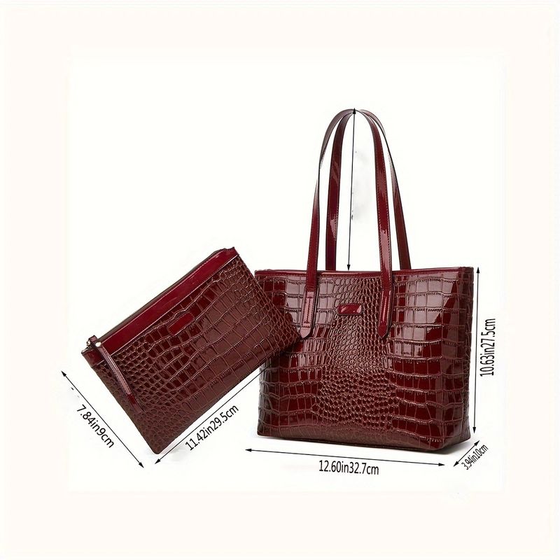 Women's Tote Bag Large Capacity Trendy Texture Crocodile Print Vintage Style Premium Large Capacity Upper Shoulder Tote Bag_voghion.com