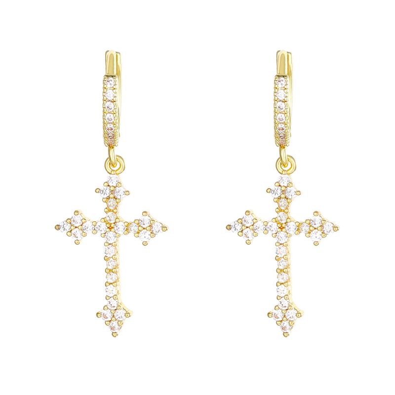 Ins Style Diamond-Studded For Women French Light Luxury Super Shiny Cross Hoop Fashion Earrings_voghion.com