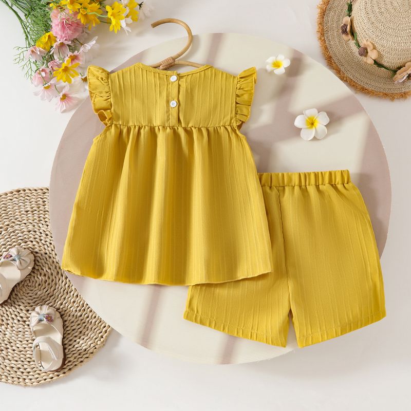 Adorable Floral Print Baby Girl Outfit - Short Sleeve Top & Bow Shorts Set For Summer_voghion.com
