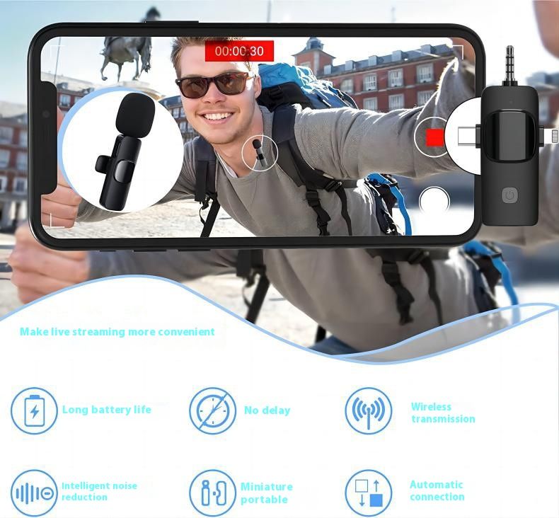 K13 Lavalier Dräi-an-Een Android 3.5-Lächer Kamera Geräischreduktioun drahtlose Live-Sendung Mikrofon_voghion.com