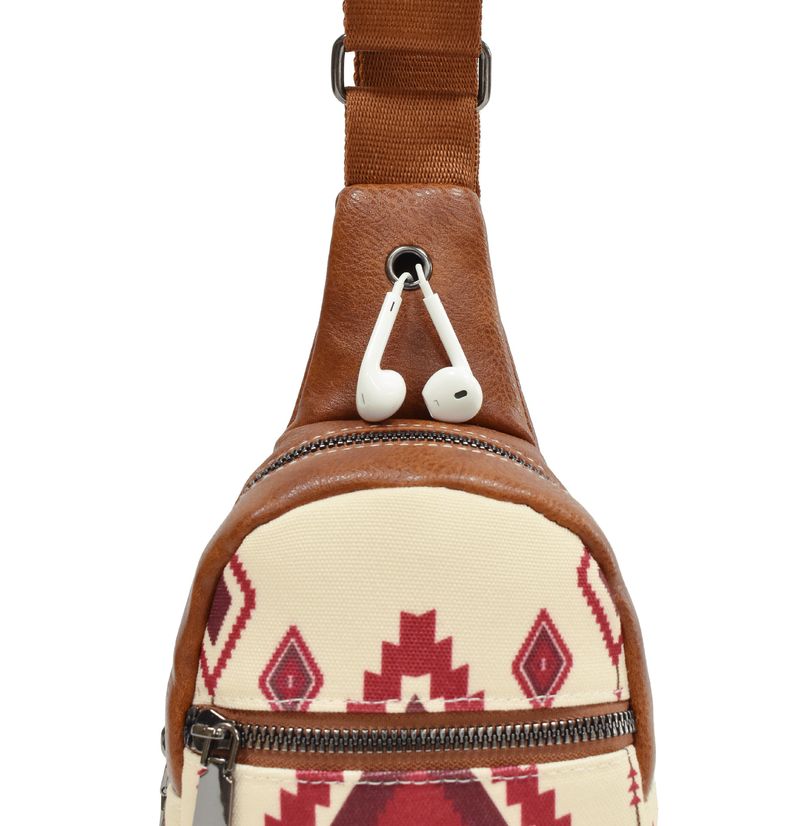 Kleine Umhängetasche für Damen aus Canvas, Crossbody-Gürteltasche, Reise-Brusttasche, Bohemian-Ethno-Stil, verstellbarer Riemen mit mehreren Reißverschlüssen._voghion.com