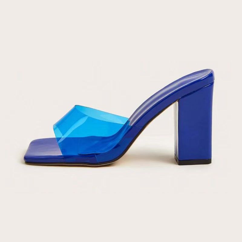 Square Head One Line High Heels Slipper Woman_voghion.com