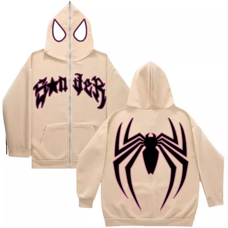Y2K Zipper Hoodie Harajuku Gothic Kleidung Spinnennetz Herren Damen Streetwear Sweatshirt Mode_voghion.com