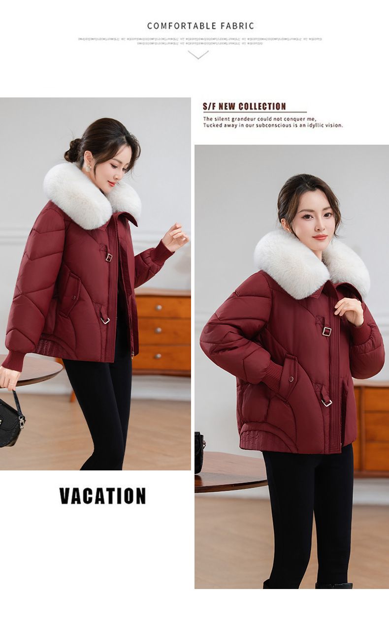Casaco de inverno feminino com gola de pele sintética – Jaqueta curta e leve, grossa, com caimento solto, estilosa e quente para tamanhos pequenos e grandes_voghion.com