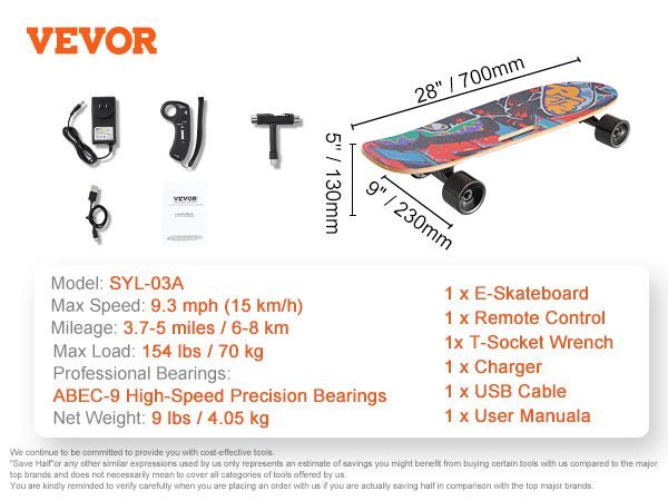 VEVOR Electric Longboard Skateboard With Control 5 Miles Range For Adults Kids_voghion.com