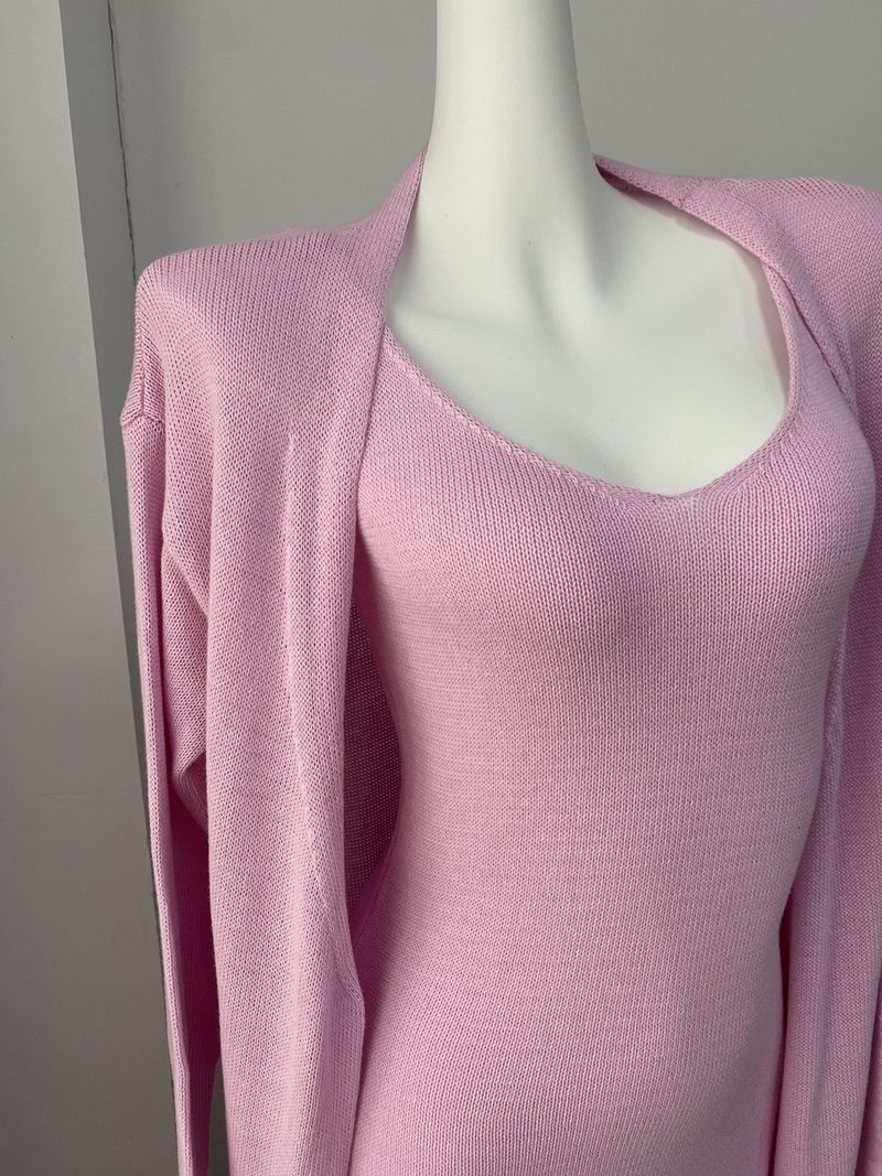 Completo sexy da donna con scollo a V profondo e bretelle, cardigan in maglia morbida e completo Lazy Chic_voghion.com