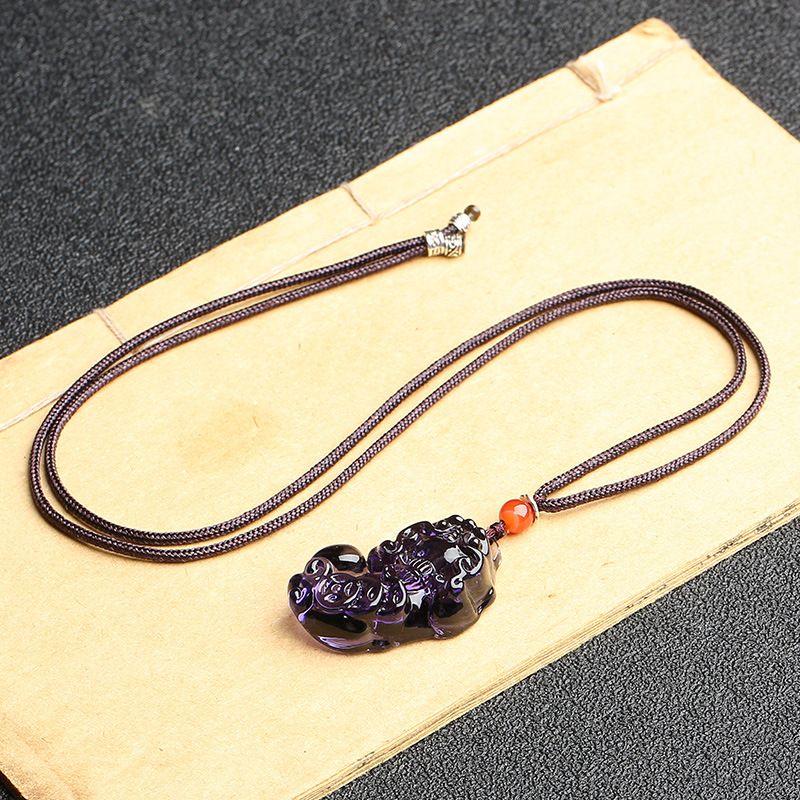 Collana con ciondolo in cristallo naturale Pixiu in ossidiana per uomo e donna, gioielli di coppia_voghion.com