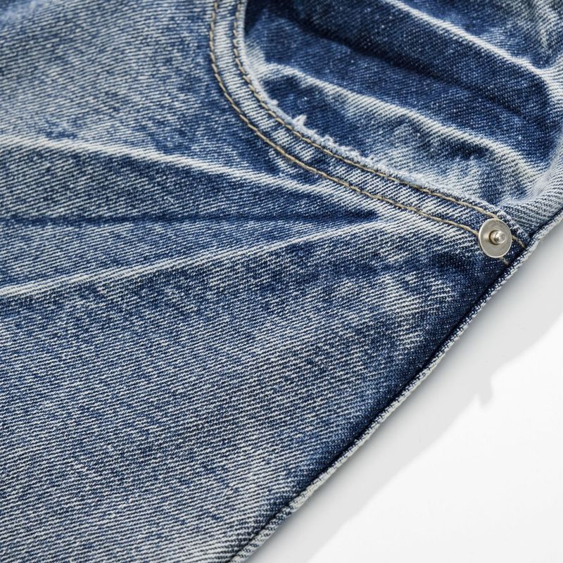 Herrkläder Blixtkatt Klo Isblå Snöflinga Tvättad Skadad fyra säsonger Jeans med vida ben_voghion.com