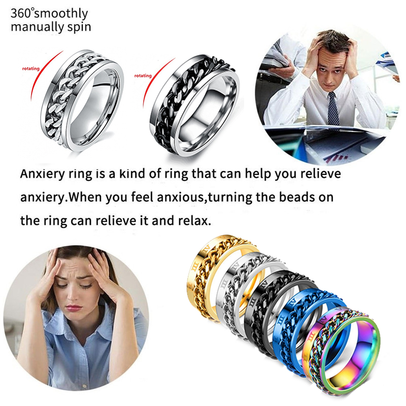 Cooler drehbarer Edelstahlring für Männer, hochwertiger Angstzappel-Multifunktions-Spinner-Kettenringe, Punk-Schmuck_voghion.com