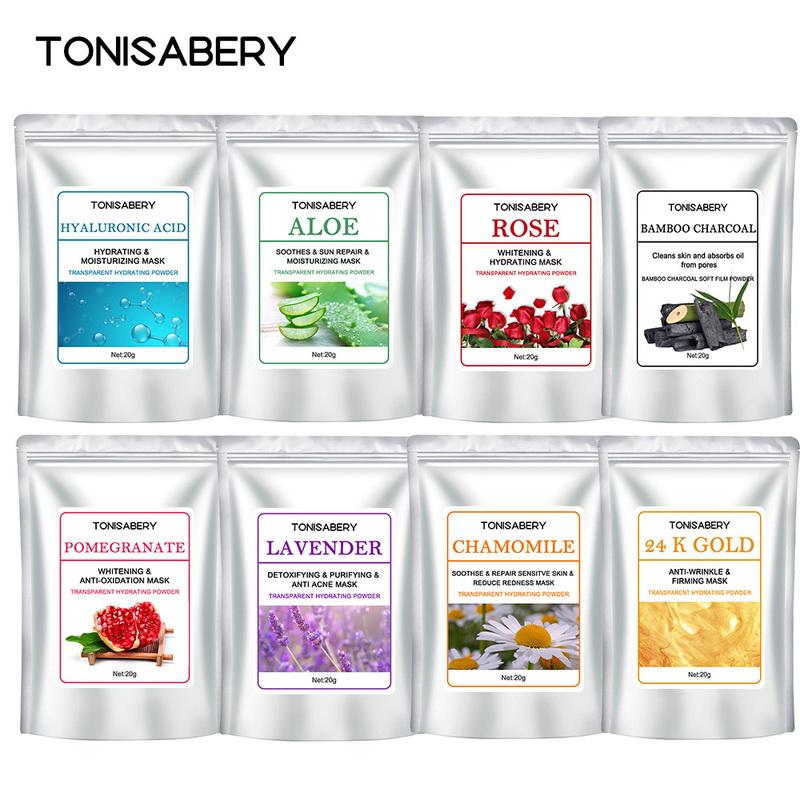 10 tipos de película suave de 20g para desvanecer la marca del acné carbón de bambú manzanilla pétalo de rosa mascarilla facial en polvo_voghion.com