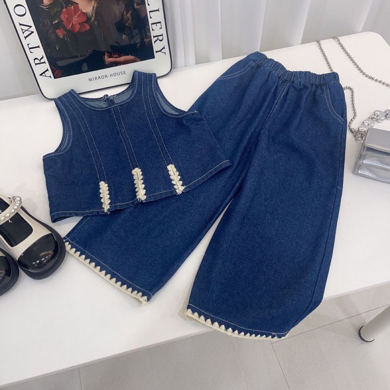 Mädchen Denim Anzug Herbst Neue Kinder T-Shirt Weste Weite Beinhose Dreiteiliger Anzug Weibliches Baby Koreanische Herbstkleidung_voghion.com