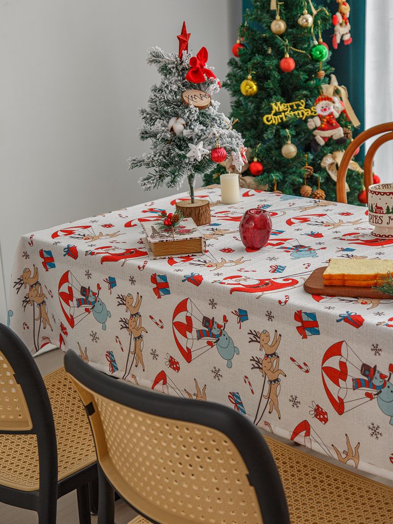 Tovaglia natalizia in poliestere con fiocchi di neve – Tovaglia rettangolare resistente e resistente al calore per decorazioni natalizie, bianco/verde/azzurro cielo, 4 misure_voghion.com