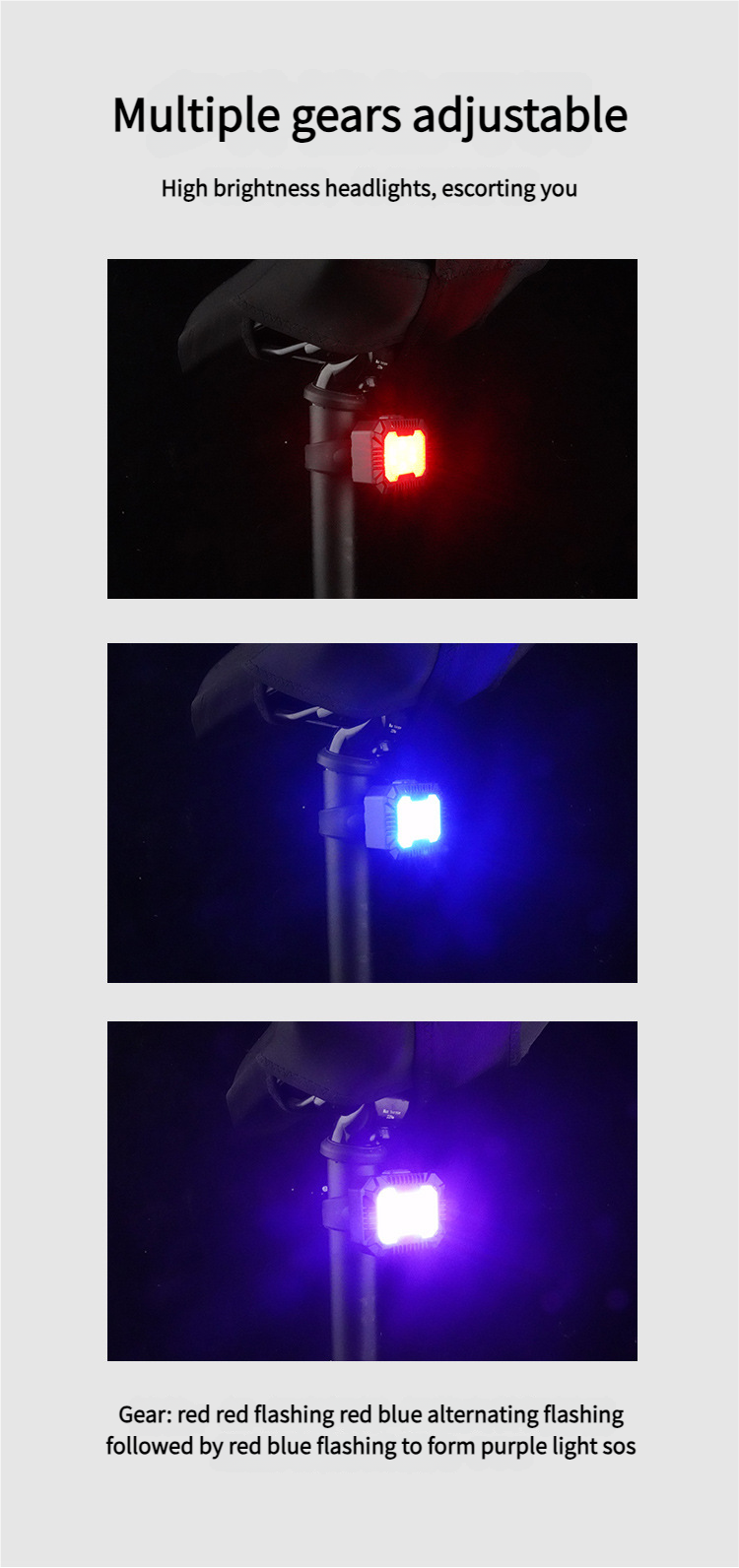 Neu Rot Blau Abwechselnd Farbe Schwanz Warnung Fahrrad Radfahren Licht Hohe Lumen_voghion.com