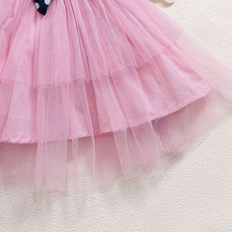 Vêtements pour enfants Veste à manches courtes à pois avec revers et bretelles Jupe en gaze à nœud Ensemble trois pièces pour filles_voghion.com