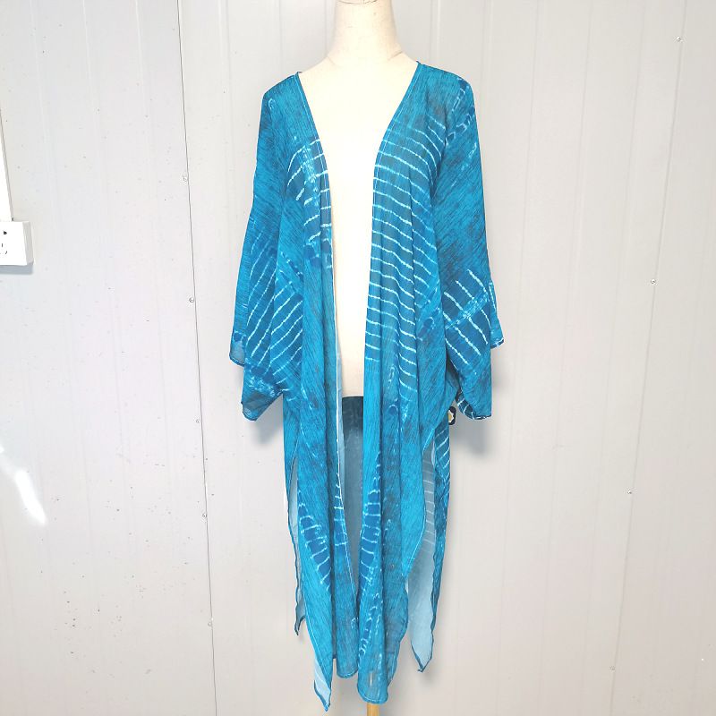 Chiffon-Strandtuch mit Blumendruck für Damen, langärmlig, Sonnenschutz, Kimono, Bademode, Wickeltuch – Einheitsgröße, leicht und stylisch für den Urlaub_voghion.com