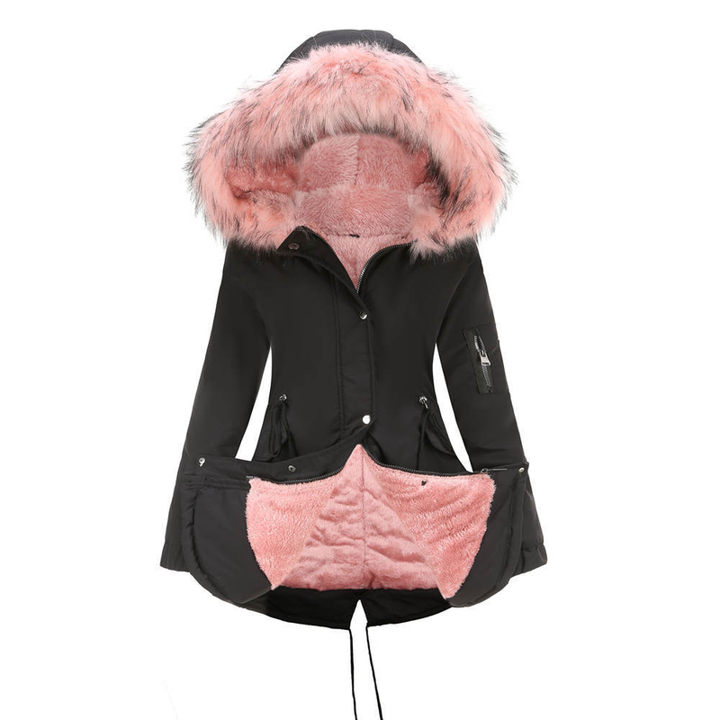 Women's parka cotton coat long hooded winter warm plus velvet coat plus cotton clothing_voghion.com