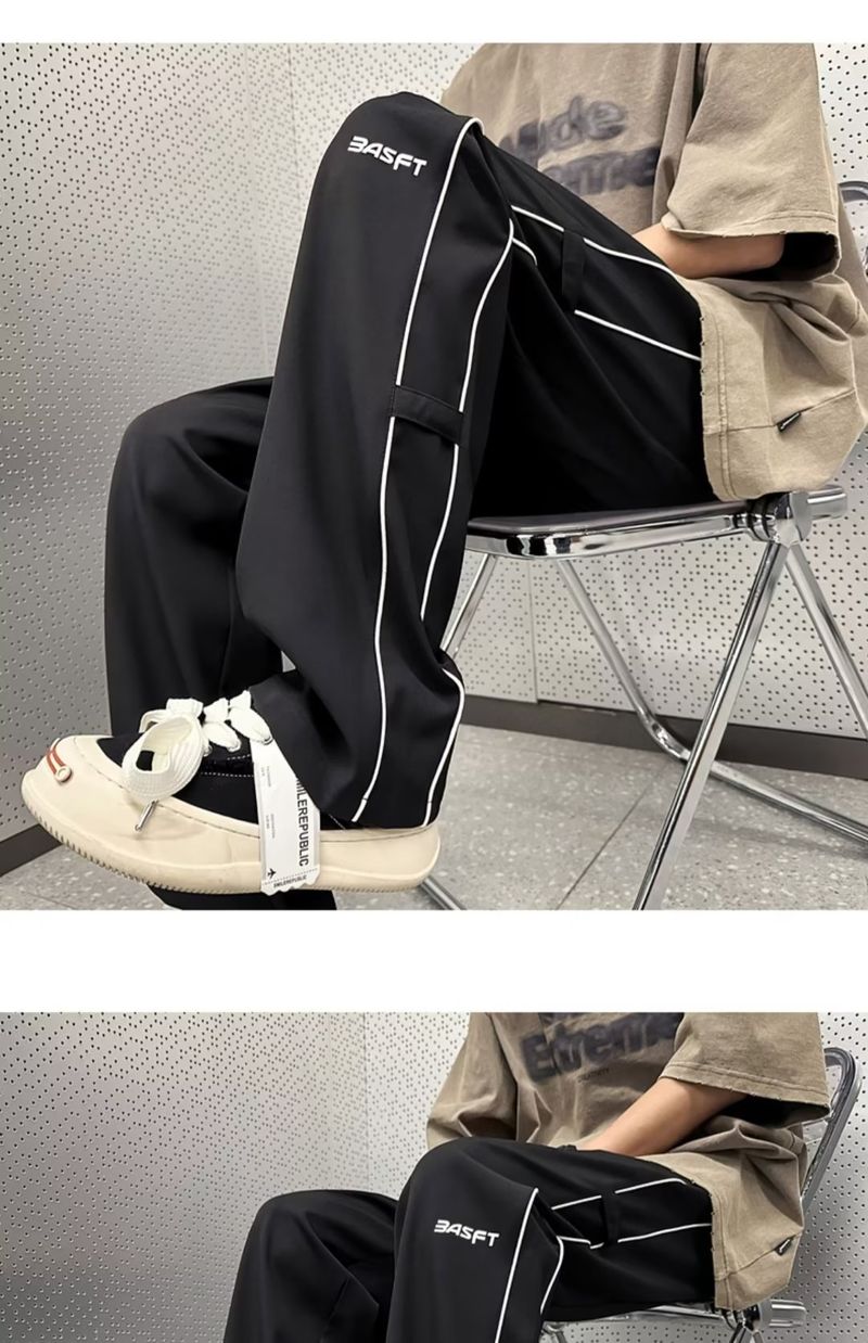 Coole casual voor heren zomer dunne Instagram afzakkende rechte losse en trendy brief wijde pijpen broek_voghion.com
