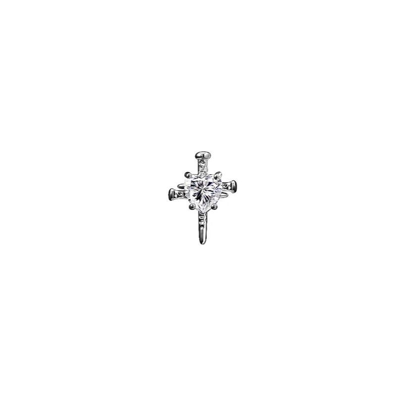 Confinement For Women Super Sparkling Sweet Cool Niche Cross Heart Ear Bone Studs Explosive Zircon Earrings_voghion.com