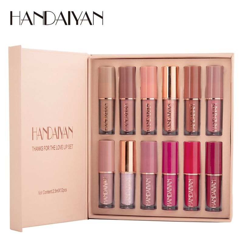 HANDAIYAN 12 - Color Pearlescent Shimmer Lip Gloss Set - Waterproof, Non - Sticky, Matte Finish_voghion.com