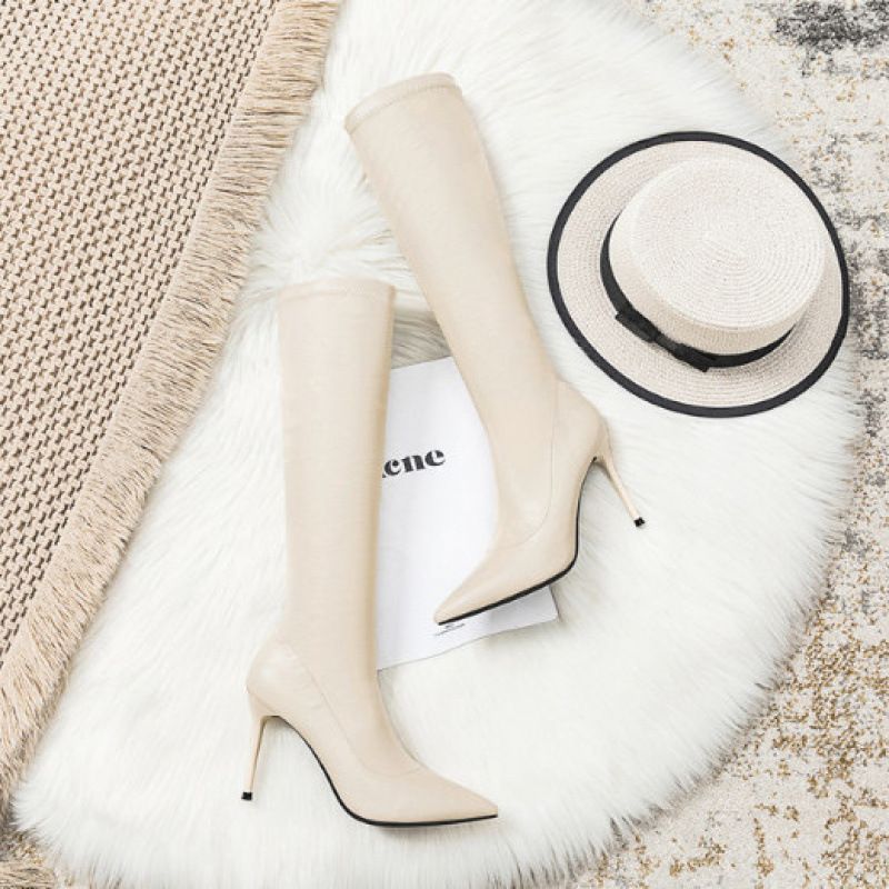 Weiß für Frauen mit schmalen Absätzen, High Heels, klein, nicht über das Knie. 2025 Herbst und Winter neuer Stil, lange Stiefel,_voghion.com