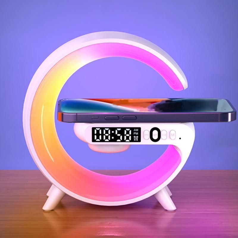 Altoparlante con luce notturna RGB e sveglia, altoparlante multifunzionale, sistema audio, stazione di ricarica wireless da 5 W_voghion.com