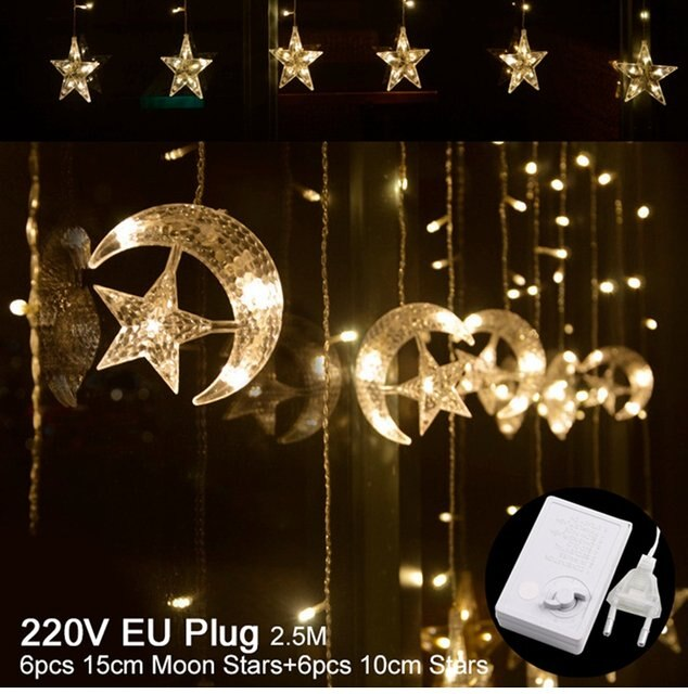 Star Moon Led Curtain Garland String Light EID Mubarak Ramadan Decorations for Home 2023 Islam Muslim Event Party Supplies Decor_voghion.com