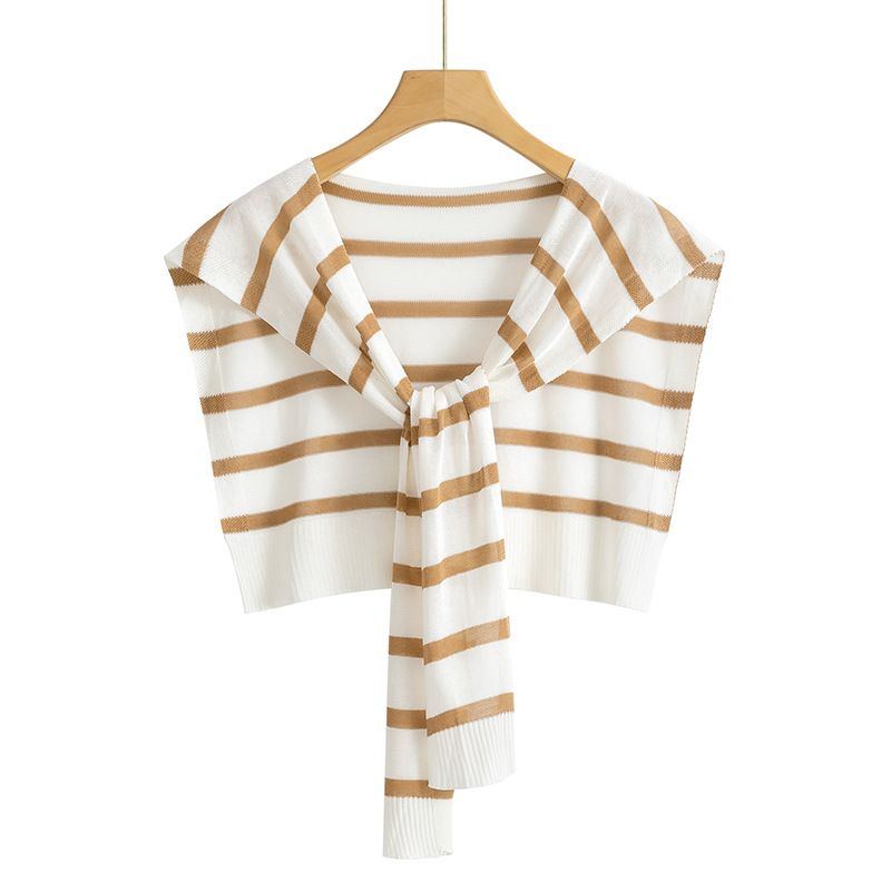 Women's Clothing Thin Striped Ice Silk Knitted Shawl For Women In Summer With Skirt For Outer Wear Sun Protection Thin Shoulder With Collar_voghion.com
