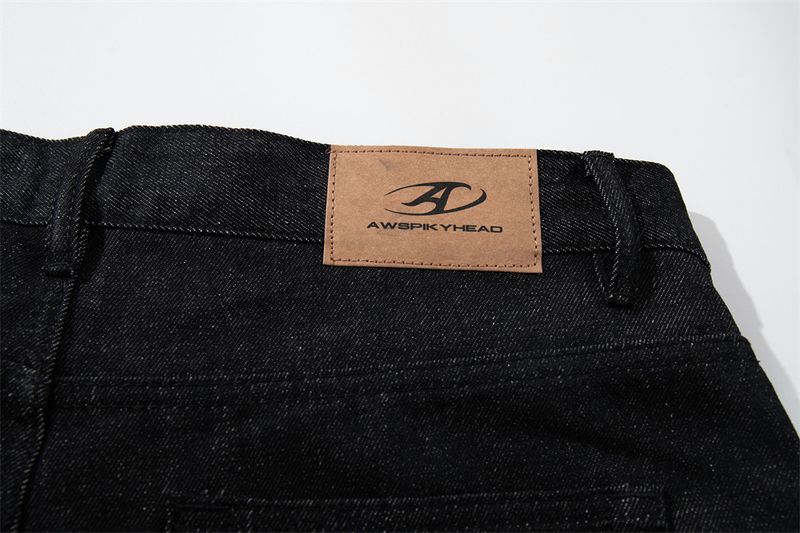 Pantaloni in denim a gamba dritta da uomo – Classici con bottoni (pelle grezza nera, taglie dalla S alla XXL, cotone non elasticizzato)_voghion.com