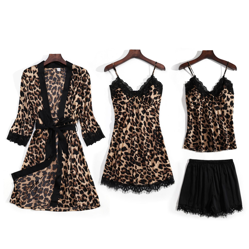 Kadın seksi iç çamaşırı yular gecelik göğüs pedi pijama yaz seksi iç çamaşırı kadın leopar baskı buz ipek_voghion.com
