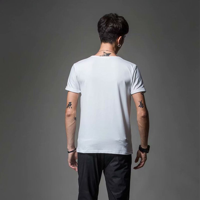 Maglietta a maniche corte a colori, estiva, casual, girocollo, corta, alla moda, con scollo a V, vestibilità aderente, per abbigliamento maschile_voghion.com