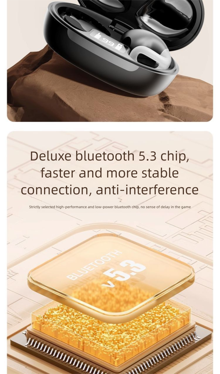 2025 Nowy zestaw słuchawkowy Bluetooth z klipsem do ucha i przewodnictwem kostnym, bezprzewodowy, do biegania, długi czas pracy na baterii_voghion.com
