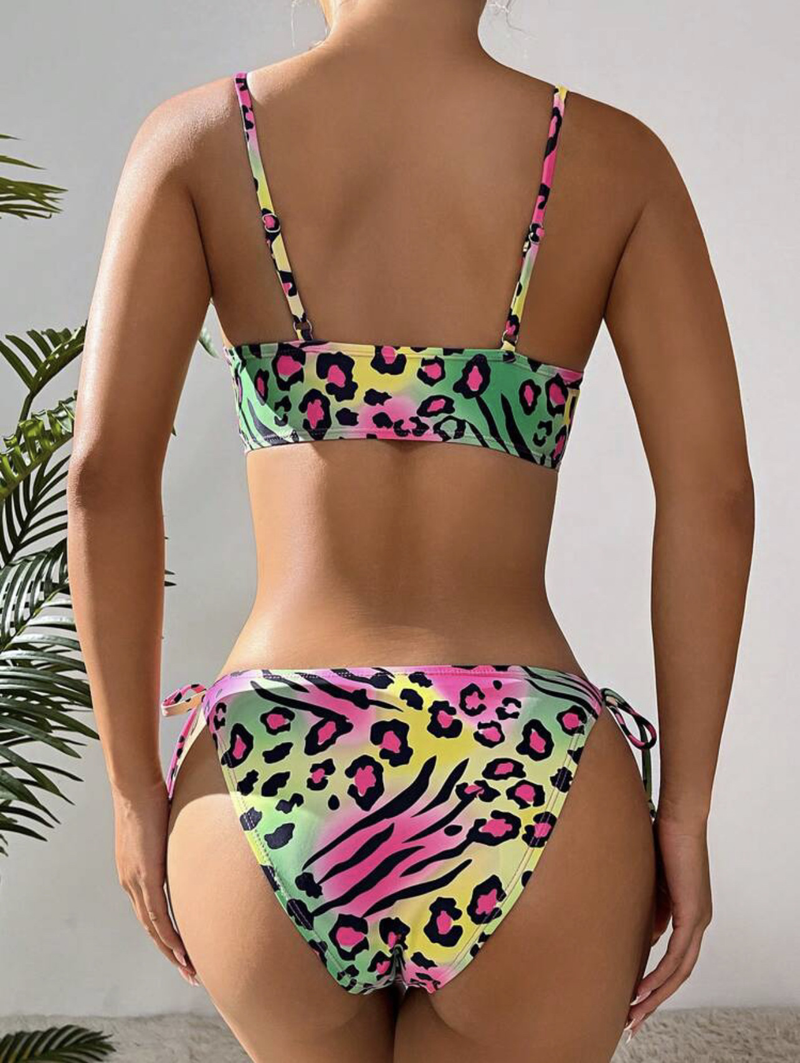 Sexy Basic-Bikini, Leopardenmuster, Schnür-Badeanzug, Damen-Bademode, heißer Stil_voghion.com