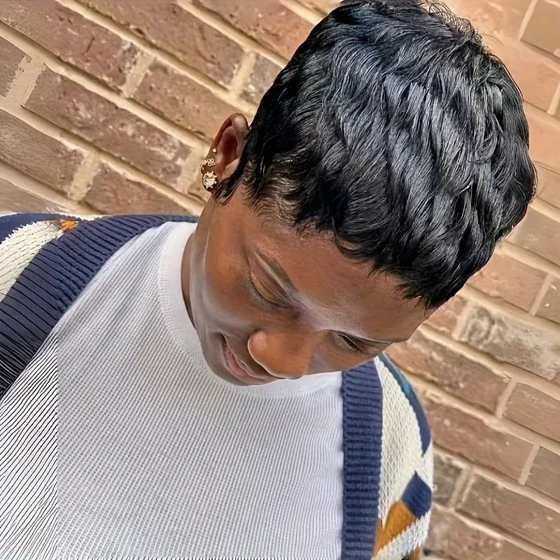 Parrucca Pixie Cut fatta a macchina Parrucche corte e lisce per capelli umani per donne Parrucca da 4 pollici con densità 150_voghion.com