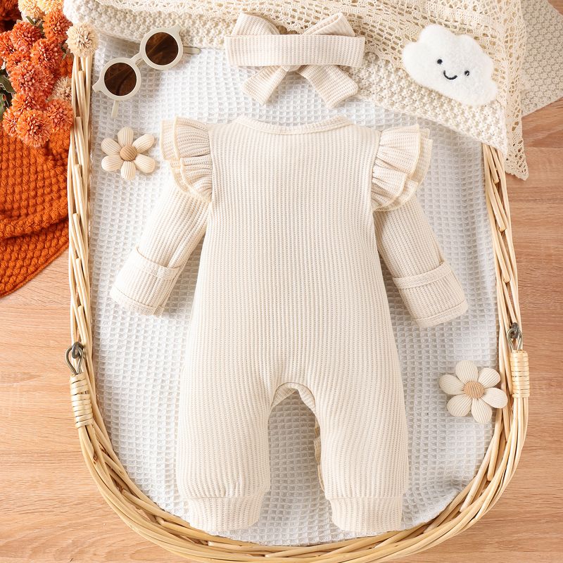 Mother & Kids Baby Girl’s Waffle-Knit Bodysuit With Flutter Sleeves – Soft & Stylish, 0-12M"_voghion.com