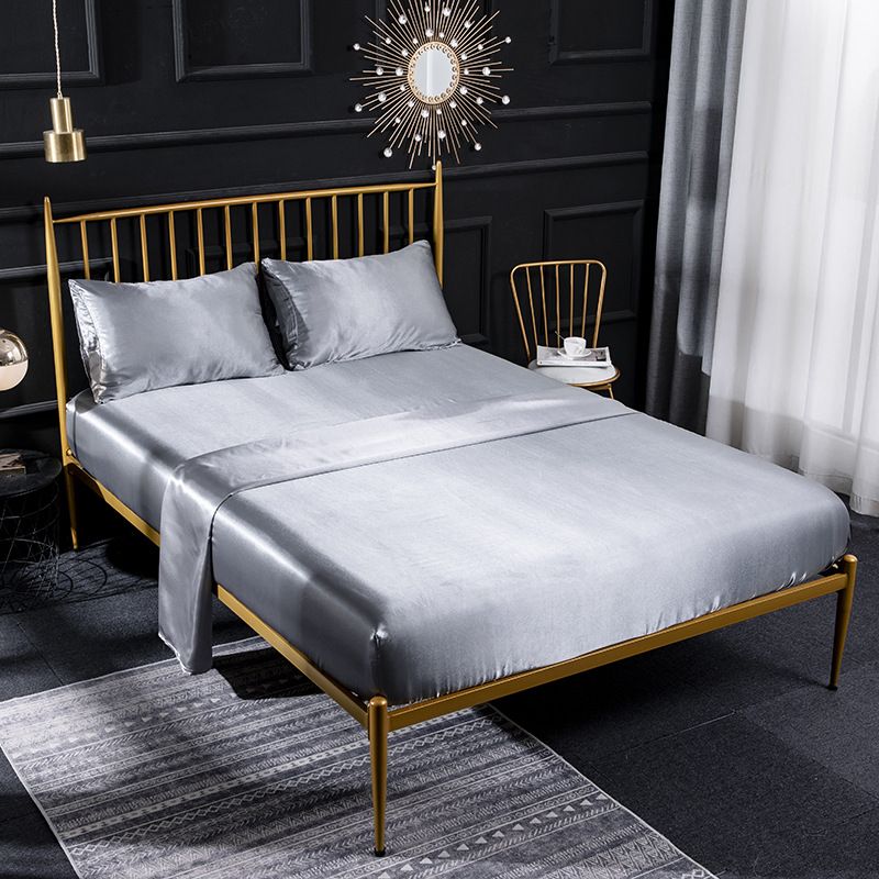 Pure color satin summer ice silk bed sheet pillowcase silk four piece set_voghion.com