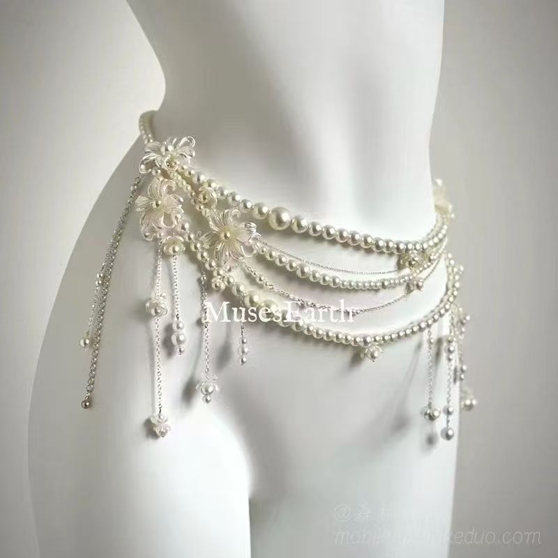 Süßer, cooler, mehrschichtiger Körper mit Perlenquaste, feminine Persönlichkeit, koreanische Version, neuer Stil, mehrschichtige Perlen-Taillenkette_voghion.com
