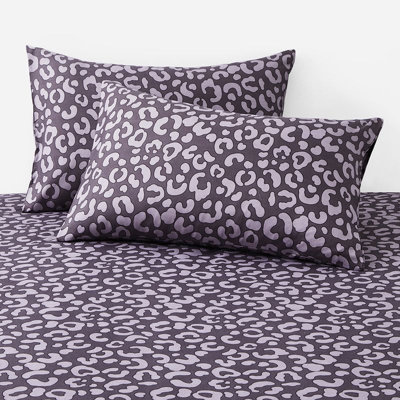Drap-housse en polyester à imprimé léopard violet, doux pour la peau, protège-matelas_voghion.com