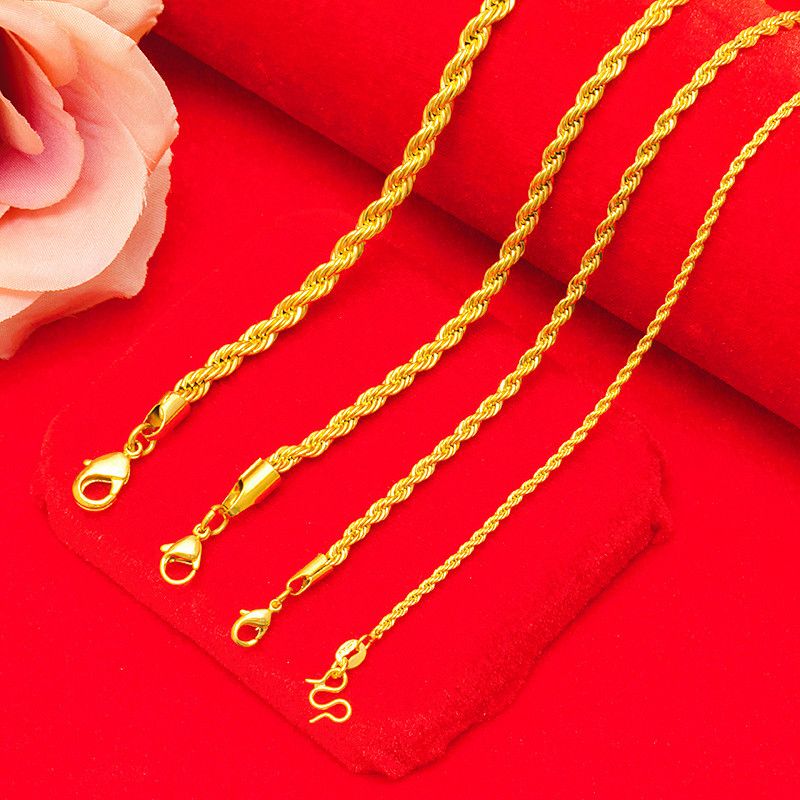 Collana di coppia in sabbia vietnamita da 2/3/4/5 mm con intrecci di pasta fritta placcati in oro, catena intrecciata, collane da uomo e da donna_voghion.com