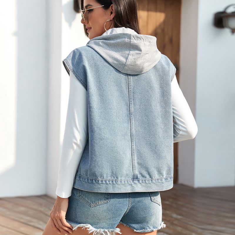 Damenbekleidung New Style Washed One Row Denim Weste Weste Trend_voghion.com