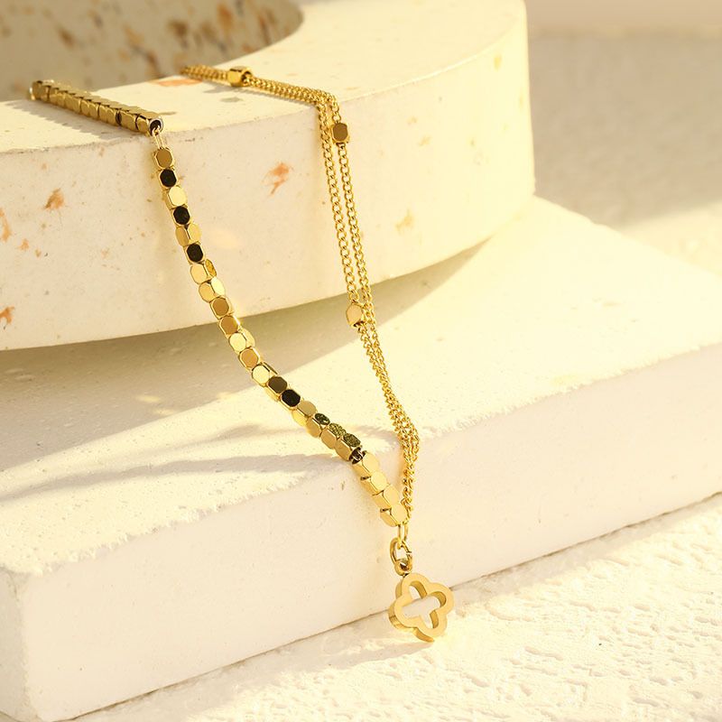 New Clover Splicing Silver Fragment Titanium Steel Anklet For Women, Light Luxury Niche Exquisite Non-Fading Summer_voghion.com