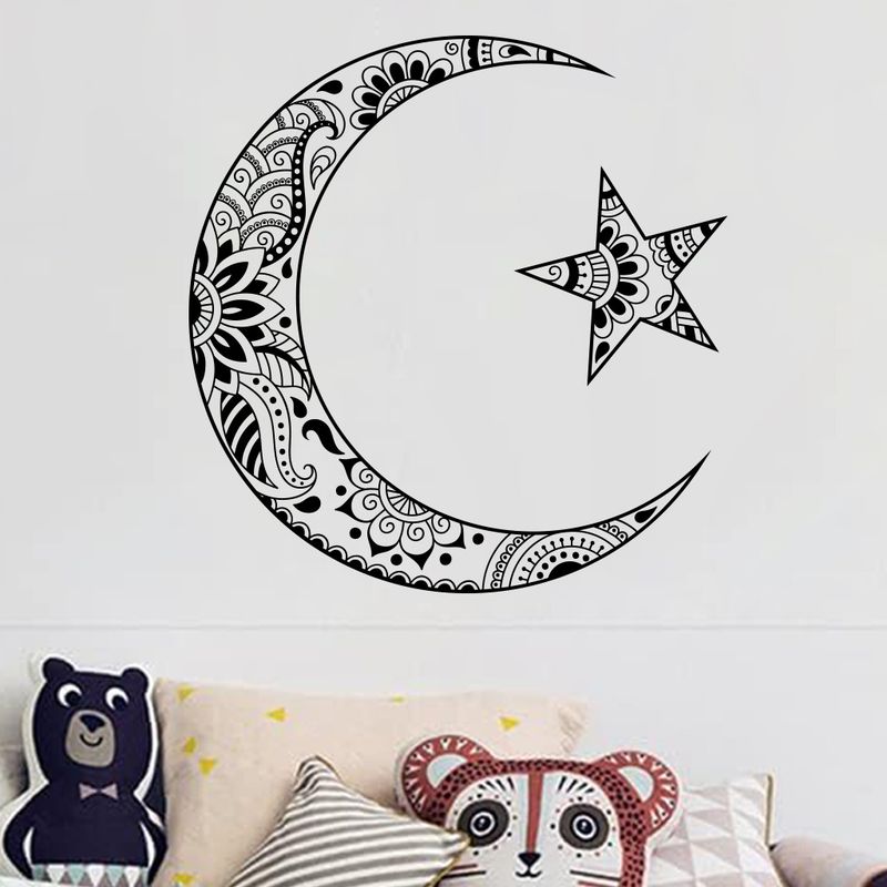 Siyah ay yıldız PVC N1855 oturma odası yatak odası duvar sticker kendinden yapışkanlı_voghion.com