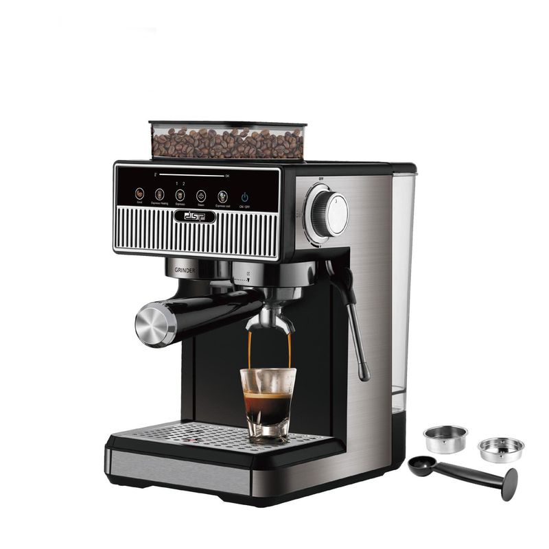 Cafetera automática de 220 V con molinillo incorporado: cafetera espresso y capuchino con espumador de leche, preparación de café frío/caliente (negra, 15 tazas, voltaje europeo)_voghion.com