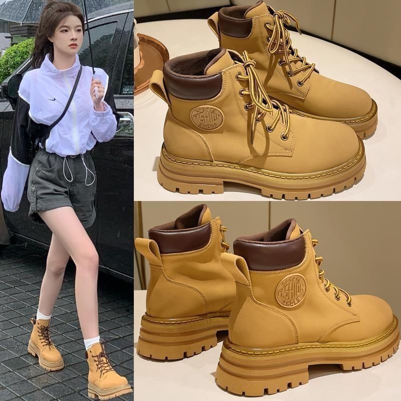 Martin 2025 New British Style Autumn Big Yellow Hornet Short High-top Thick-soled Work Boots For Women_voghion.com