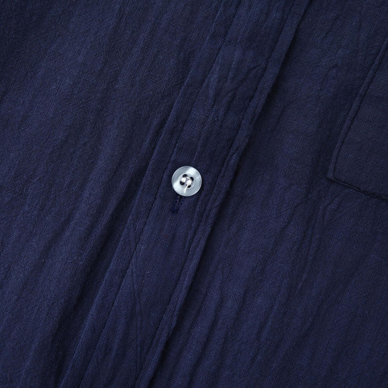 Camicia da uomo ampia a maniche lunghe in cardigan con colletto alla coreana in lino tinta unita_voghion.com