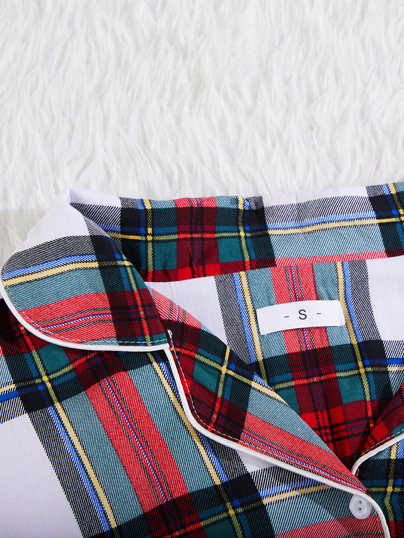 Dameskleding pyjama's voor dames vest met korte mouwen en geruite huiskledingset_voghion.com