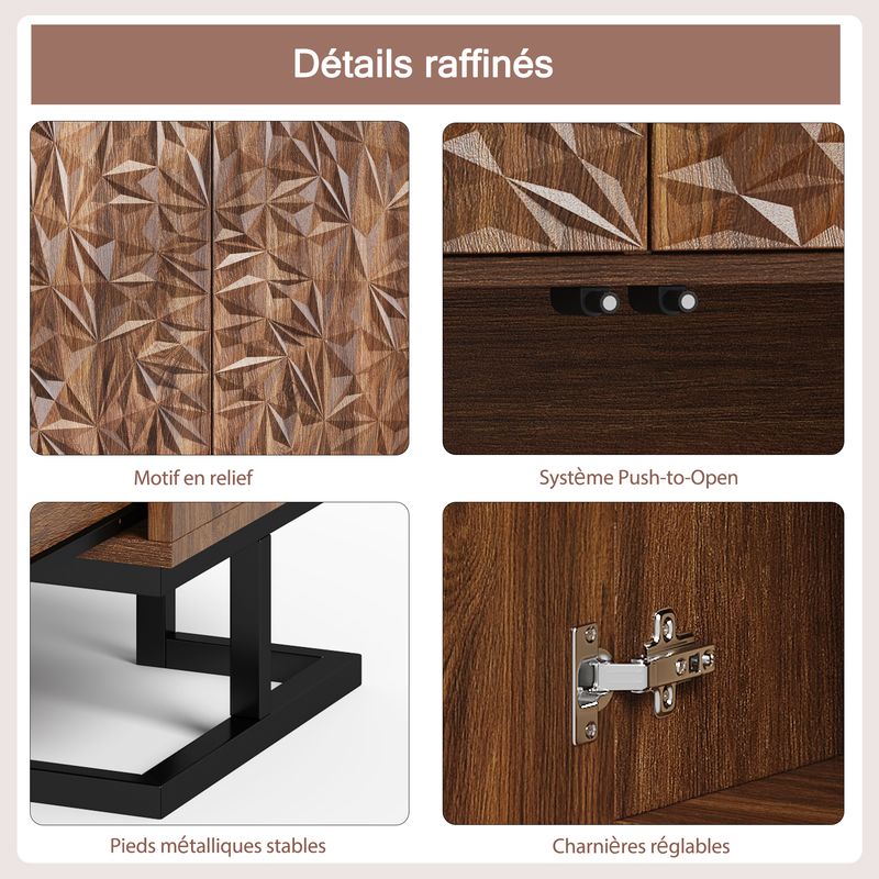Credenza 80x78 cm Walnussoptik, cassettiera con apertura a pressione, metallo, design moderno_voghion.com