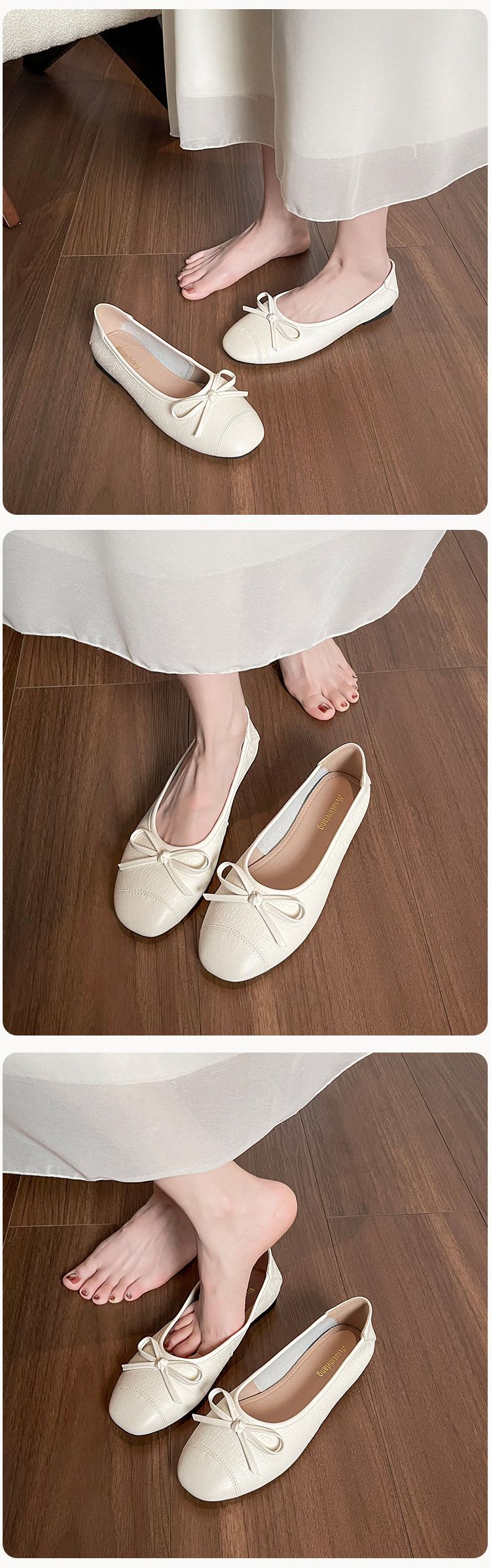 Square Head Shallow Mouth Ballet Flats Women's Bow French Single Shoes Soft-soled Grandma Shoes_voghion.com